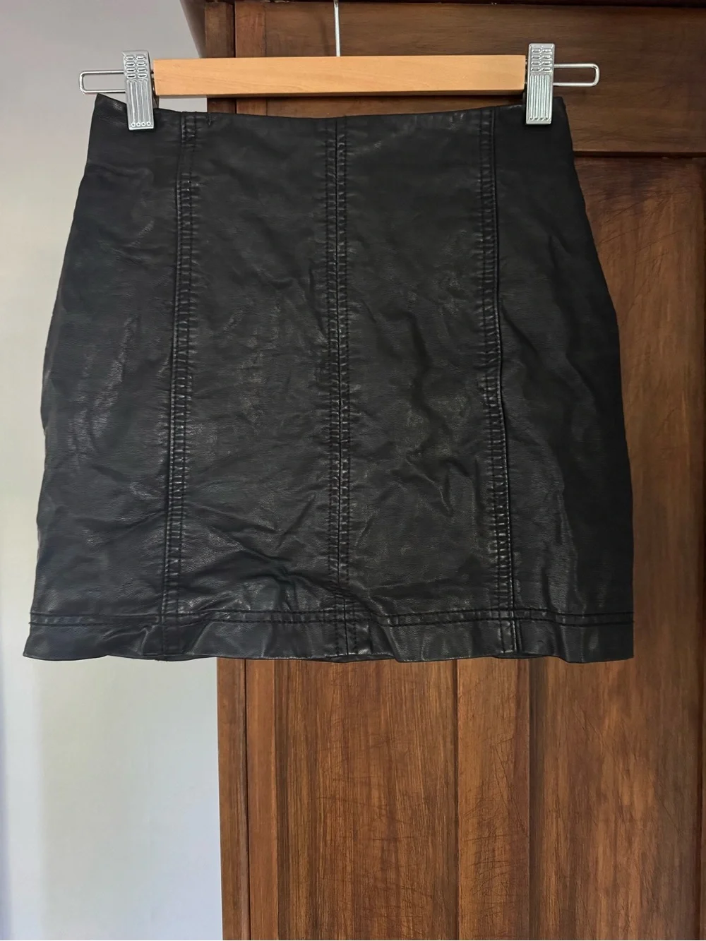 Free People Black Faux Leather Mini Skirt - Sleek Panel Stitch Design